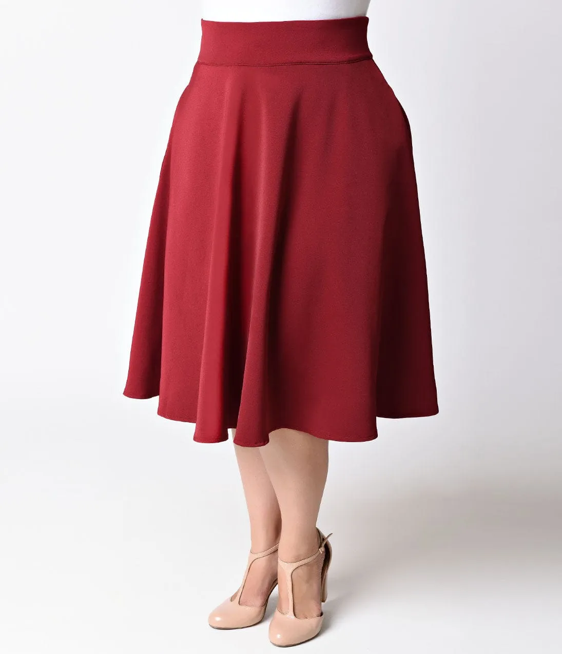 Unique Vintage Plus Size Retro Style Burgundy High Waist Vivien Swing Skirt sold by Unique Vintage product image thumbnail 2