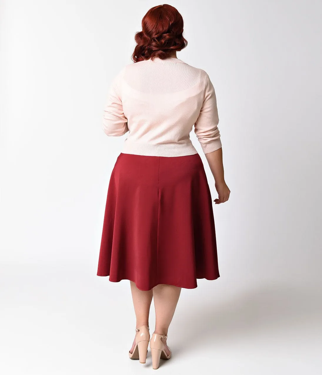 Unique Vintage Plus Size Retro Style Burgundy High Waist Vivien Swing Skirt sold by Unique Vintage product image thumbnail 3