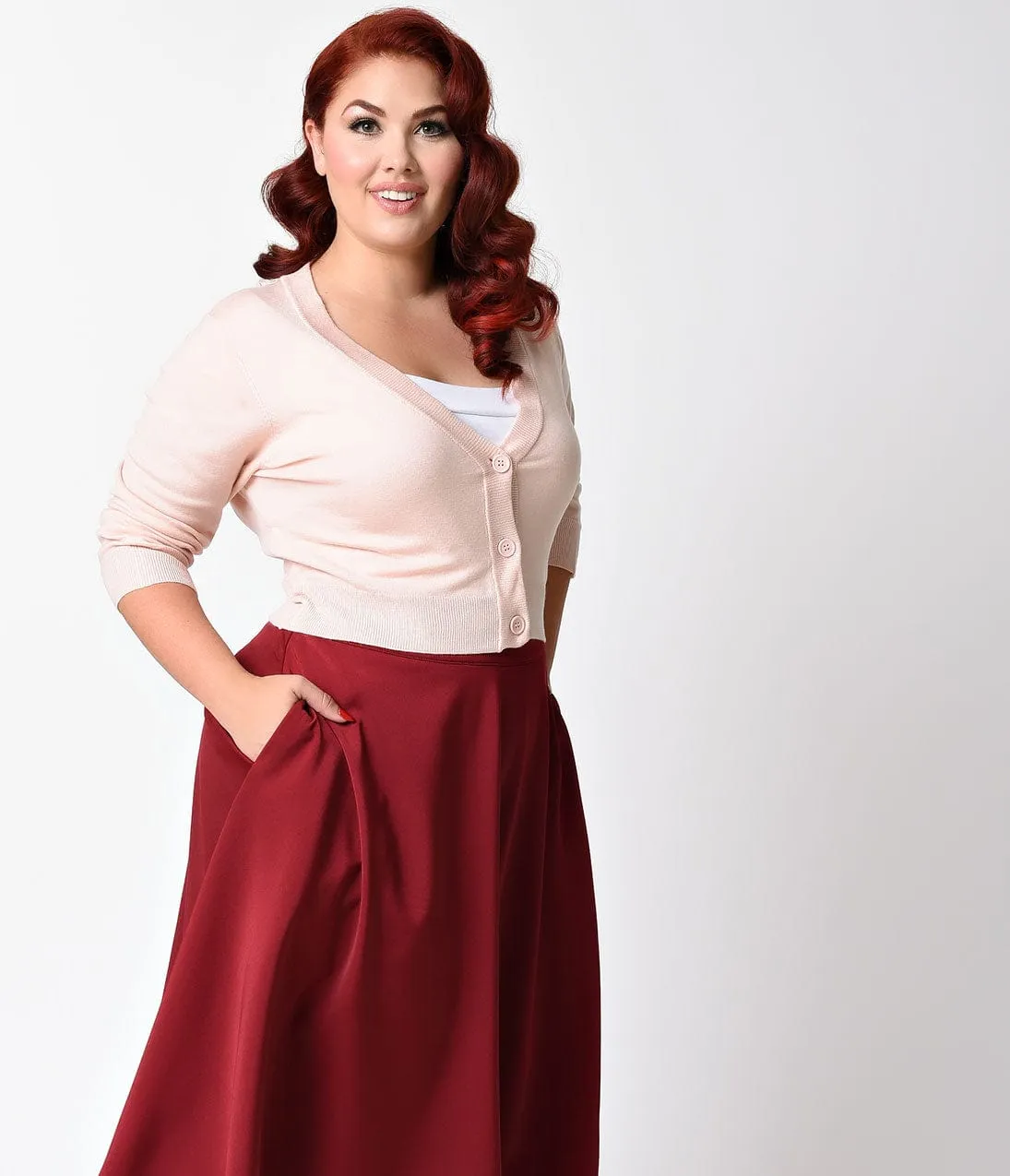 Unique Vintage Plus Size Retro Style Burgundy High Waist Vivien Swing Skirt sold by Unique Vintage product image thumbnail 4