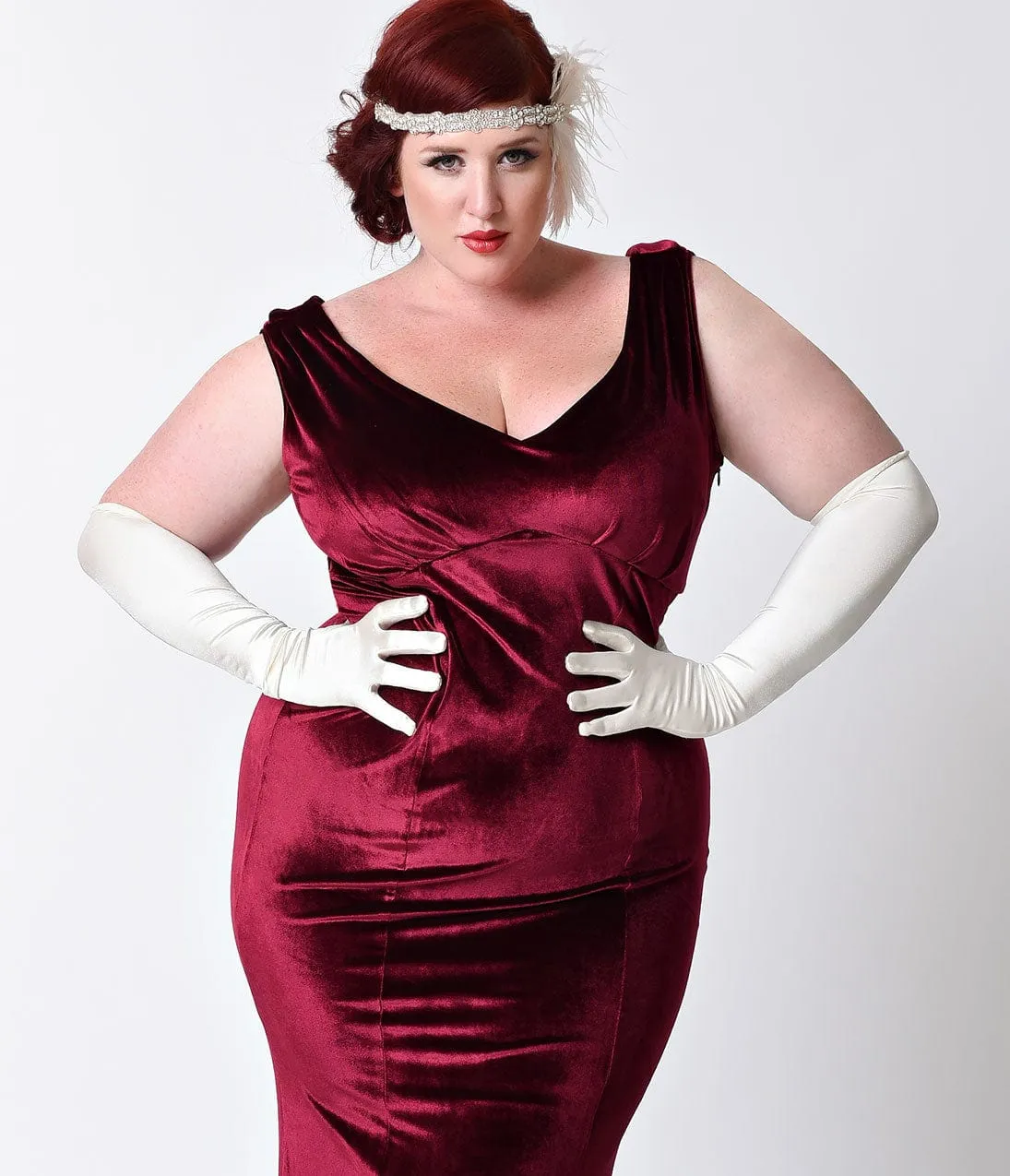 Unique Vintage Plus Size 1930s Style Burgundy Red Sleeveless Velvet Goldwyn Gown sold by Unique Vintage product image thumbnail 5