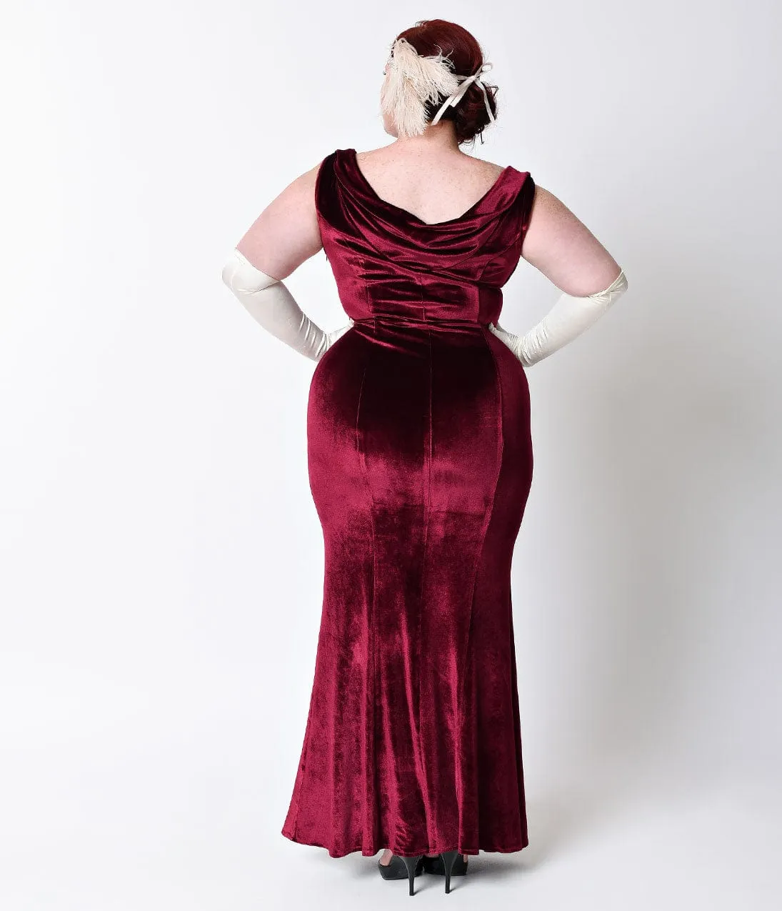 Unique Vintage Plus Size 1930s Style Burgundy Red Sleeveless Velvet Goldwyn Gown sold by Unique Vintage product image thumbnail 2
