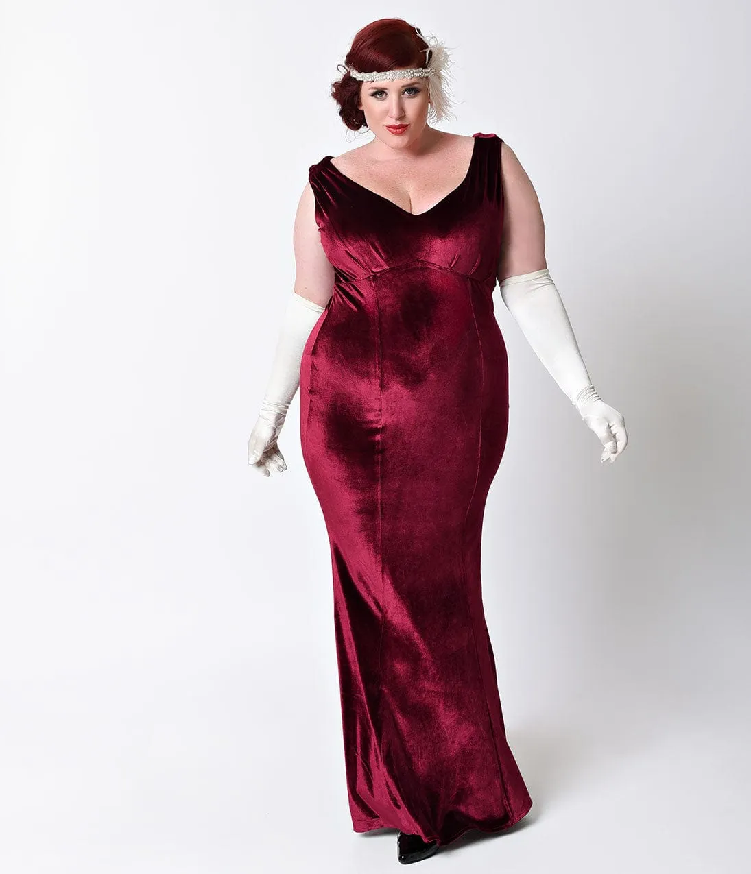Unique Vintage Plus Size 1930s Style Burgundy Red Sleeveless Velvet Goldwyn Gown sold by Unique Vintage product image thumbnail 4