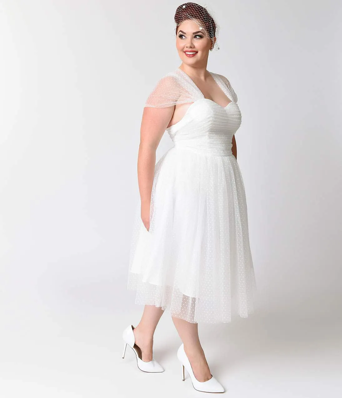 Unique Vintage Plus Size White Swiss Dot Garden State Mesh Cocktail Dress sold by Unique Vintage product image thumbnail 4