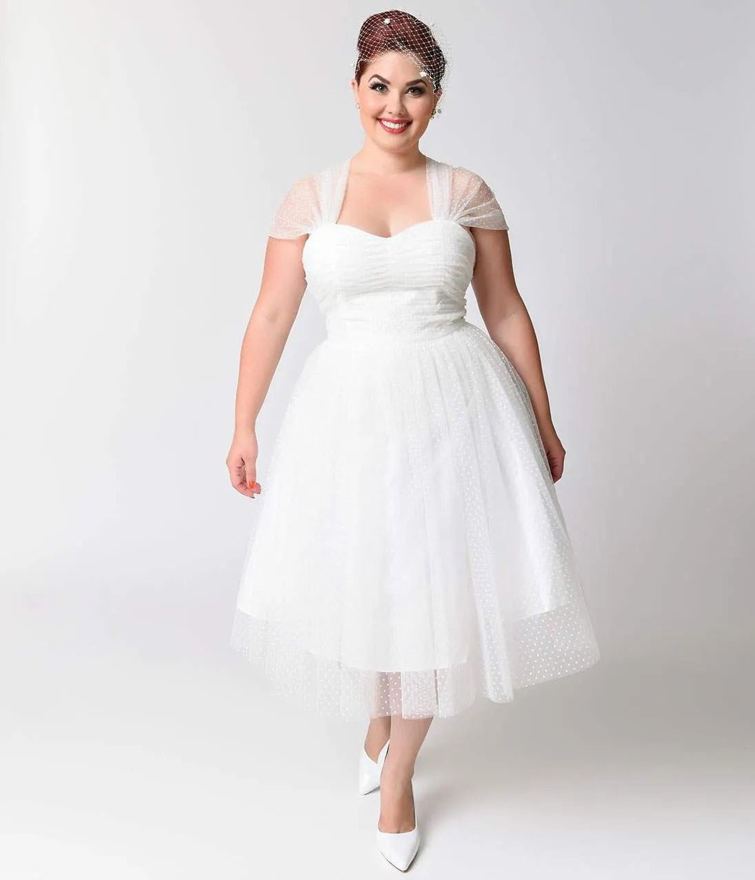 Unique Vintage Plus Size White Swiss Dot Garden State Mesh Cocktail Dress sold by Unique Vintage