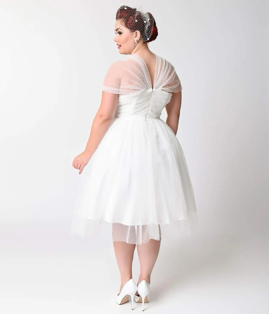 Unique Vintage Plus Size White Swiss Dot Garden State Mesh Cocktail Dress sold by Unique Vintage product image thumbnail 2