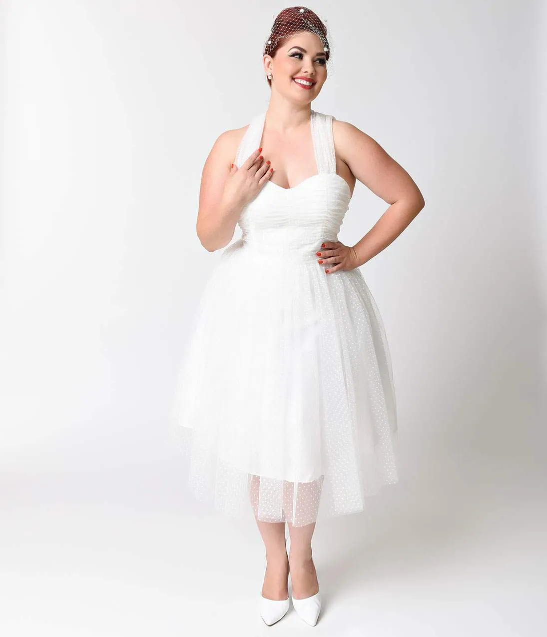 Unique Vintage Plus Size White Swiss Dot Garden State Mesh Cocktail Dress sold by Unique Vintage product image thumbnail 3