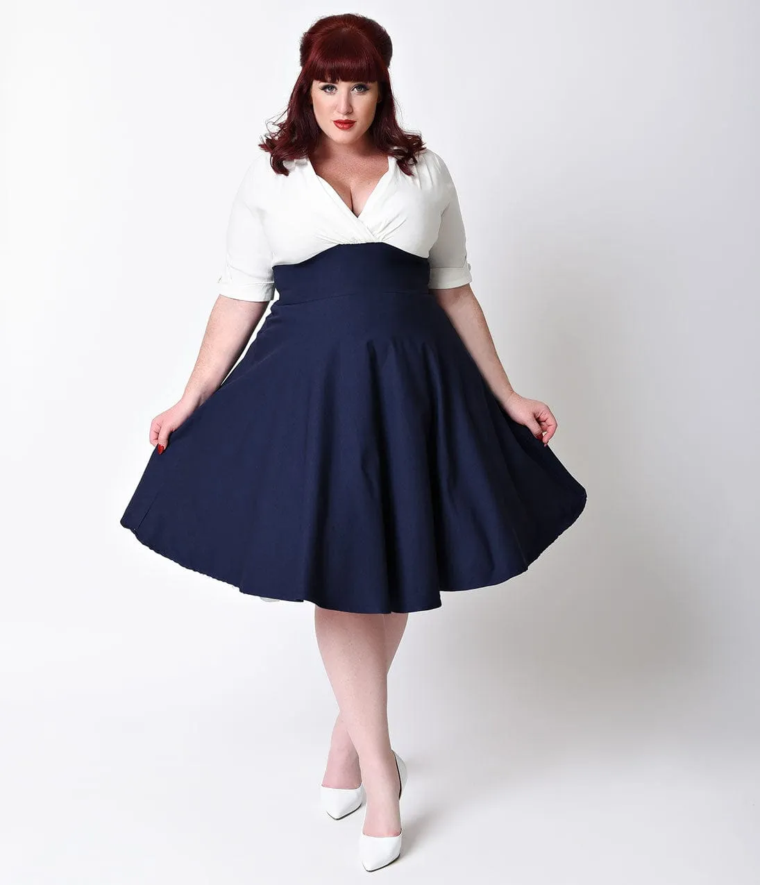 Unique Vintage Plus Size 1950s Style Navy & White Delores Swing Dress sold by Unique Vintage product image thumbnail 4