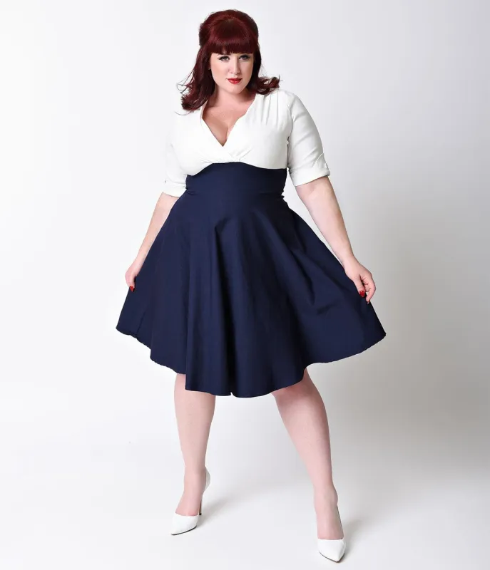 Unique Vintage Plus Size 1950s Style Navy & White Delores Swing Dress sold by Unique Vintage