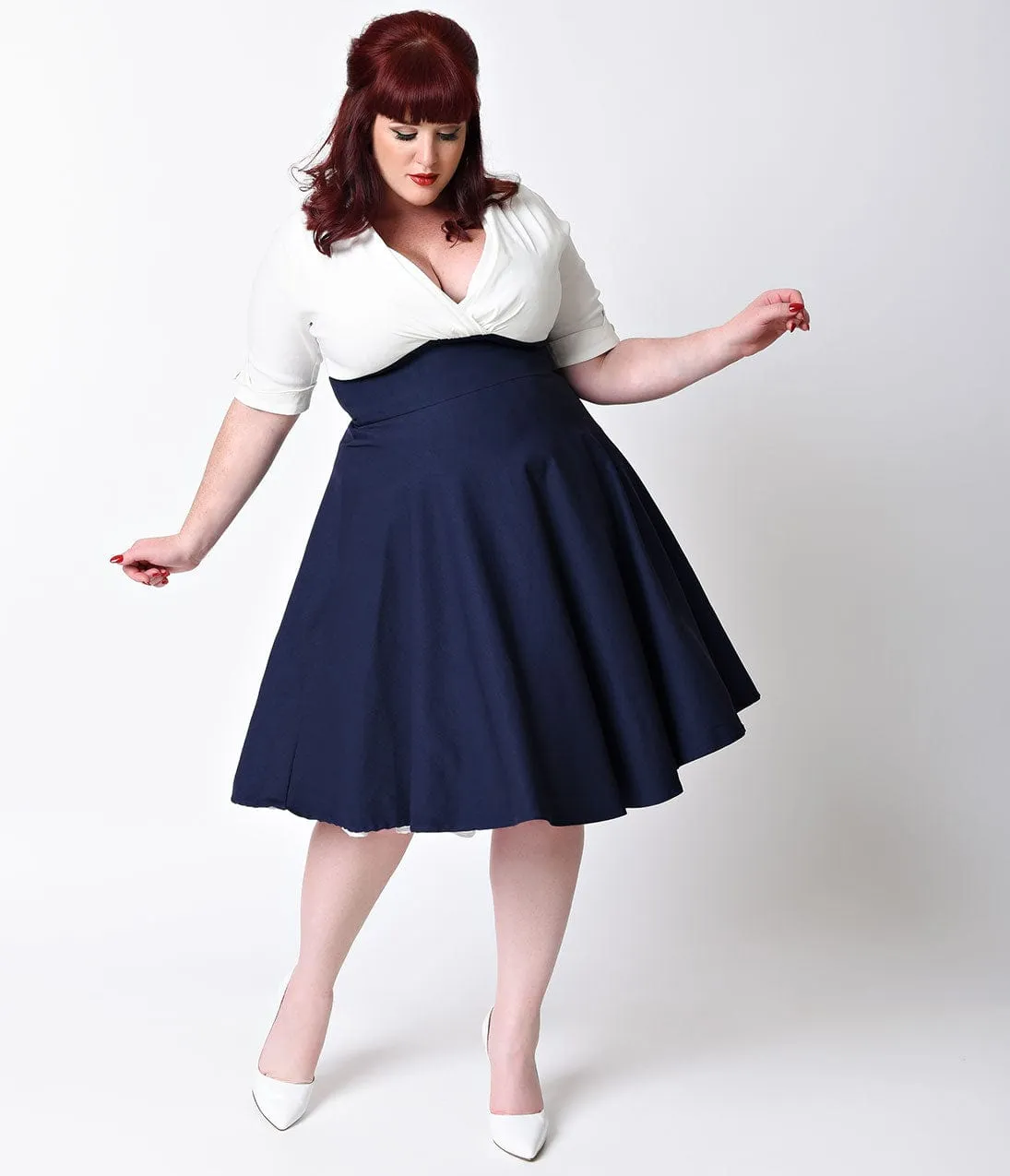 Unique Vintage Plus Size 1950s Style Navy & White Delores Swing Dress sold by Unique Vintage product image thumbnail 3