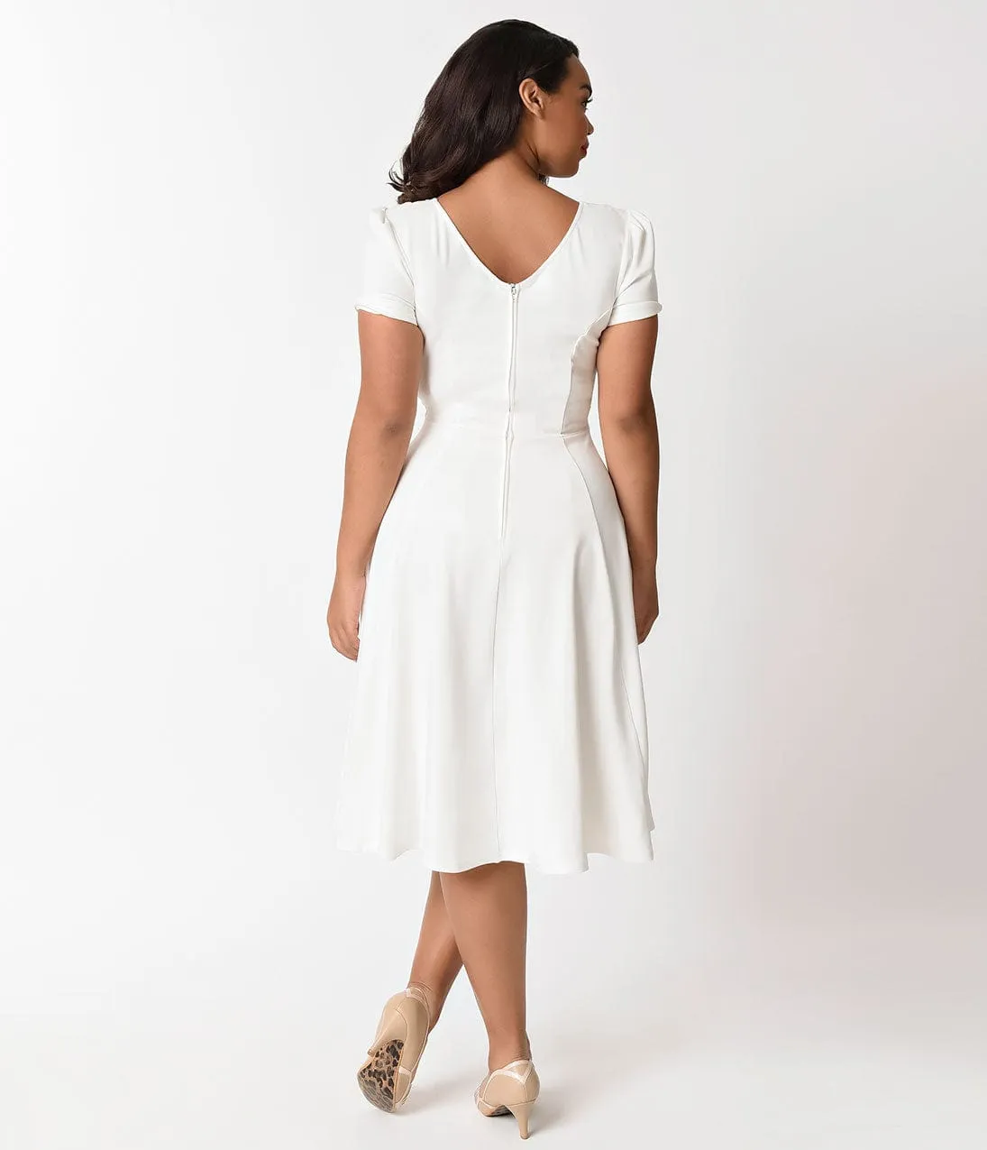 Unique Vintage Plus Size 1940s Style Ivory Knit Short Sleeve Natalie Swing Dress sold by Unique Vintage product image thumbnail 2
