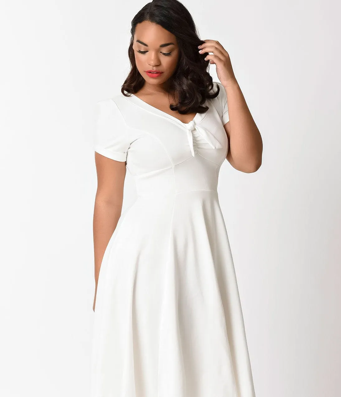 Unique Vintage Plus Size 1940s Style Ivory Knit Short Sleeve Natalie Swing Dress sold by Unique Vintage product image thumbnail 3