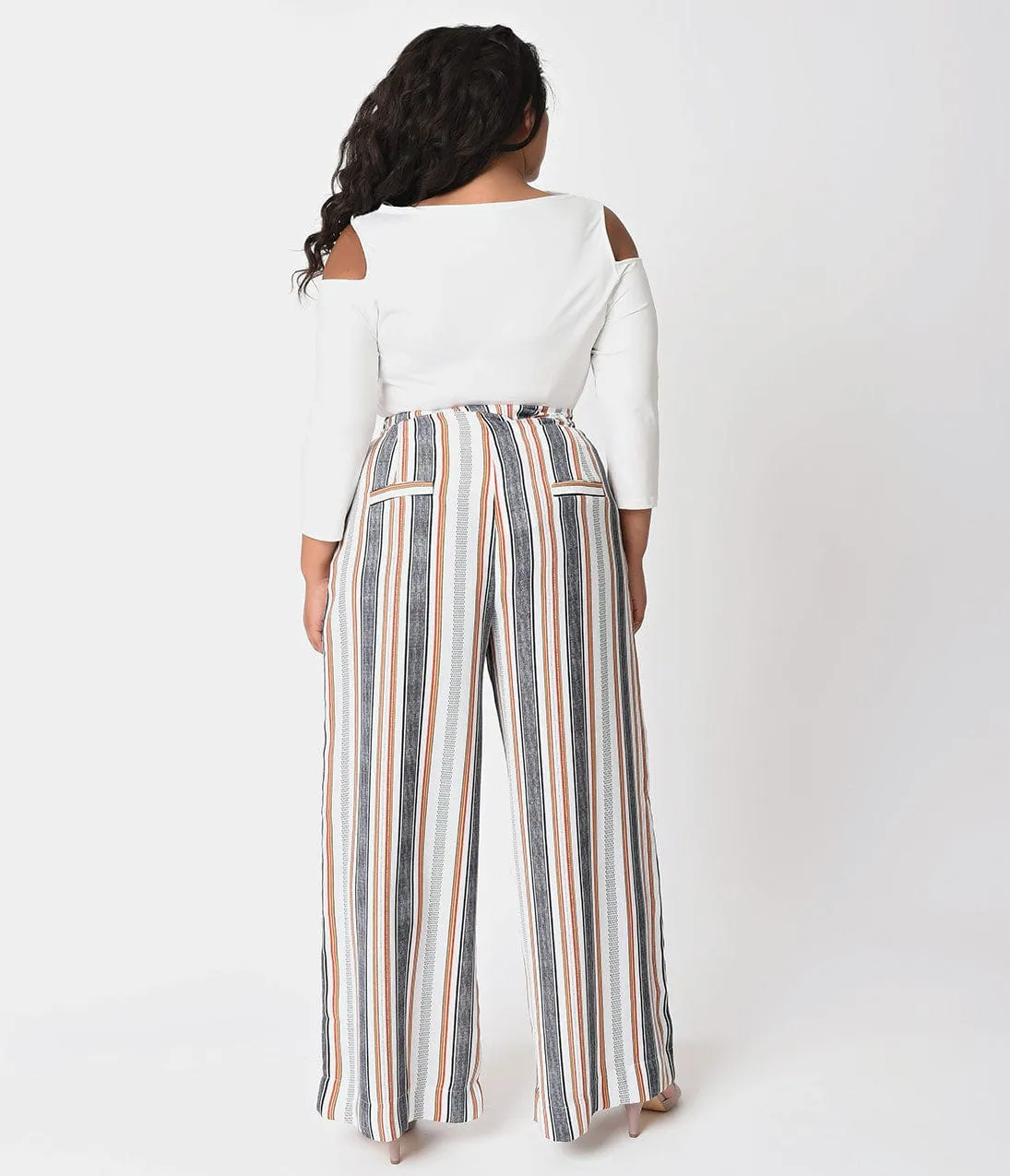 Unique Vintage Plus Size 1940s White & Striped High Waist Sailor Ginger Pants sold by Unique Vintage product image thumbnail 4