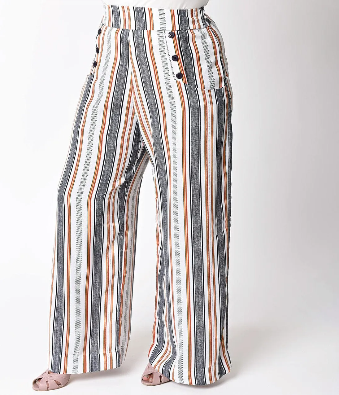 Unique Vintage Plus Size 1940s White & Striped High Waist Sailor Ginger Pants sold by Unique Vintage product image thumbnail 2