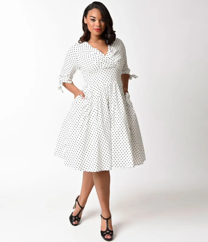 Unique Vintage Plus Size 1950s White & Black Polka Dot Diana Swing Dress sold by Unique Vintage