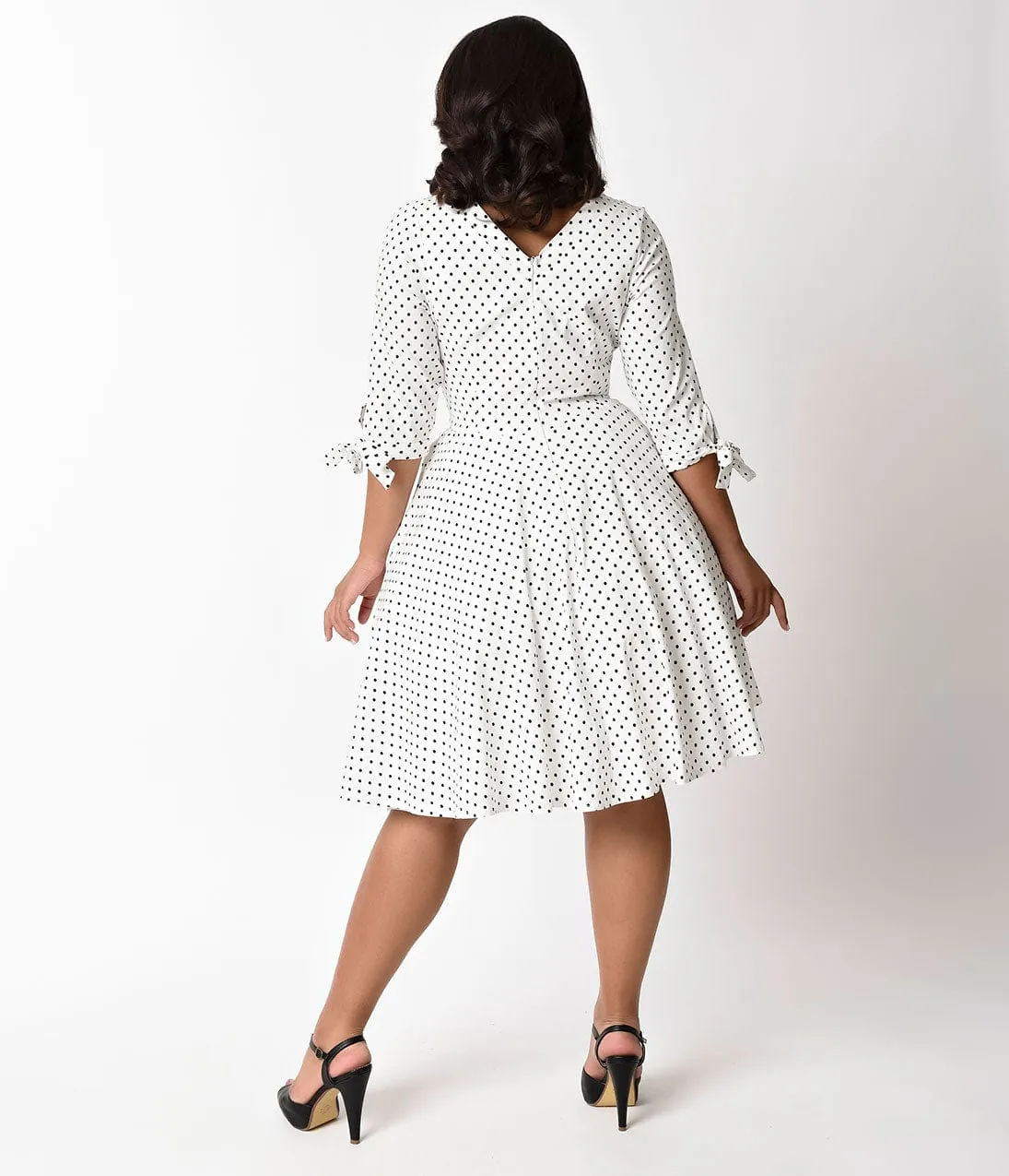 Unique Vintage Plus Size 1950s White & Black Polka Dot Diana Swing Dress sold by Unique Vintage product image thumbnail 5