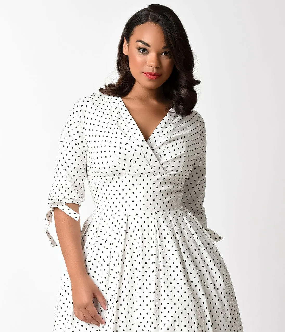 Unique Vintage Plus Size 1950s White & Black Polka Dot Diana Swing Dress sold by Unique Vintage product image thumbnail 3