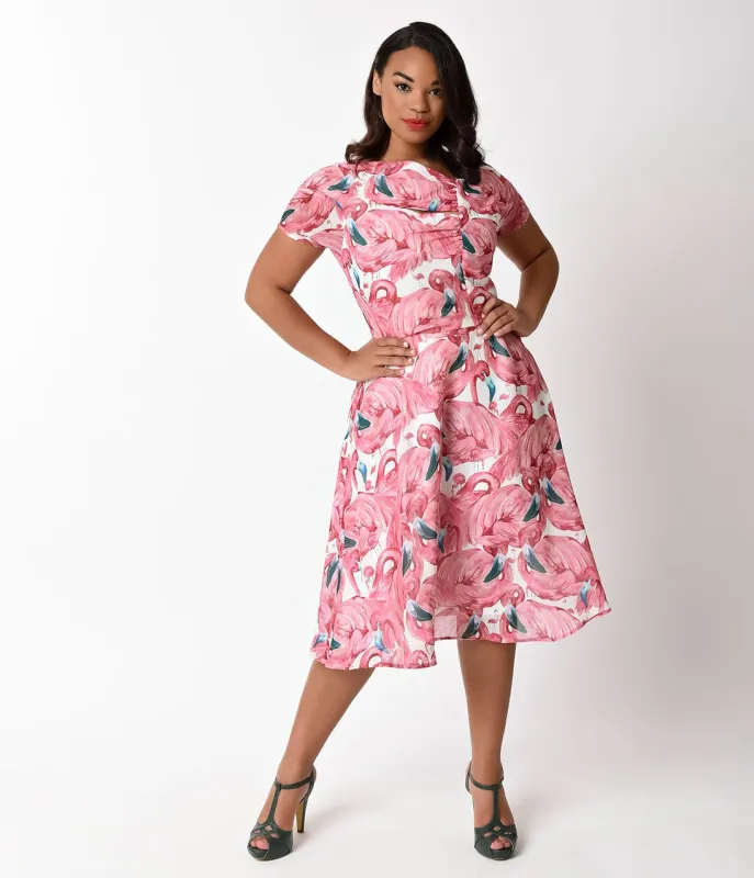 Unique Vintage Plus Size Pink Flamingo Amelia Swing Dress made by Unique Vintage