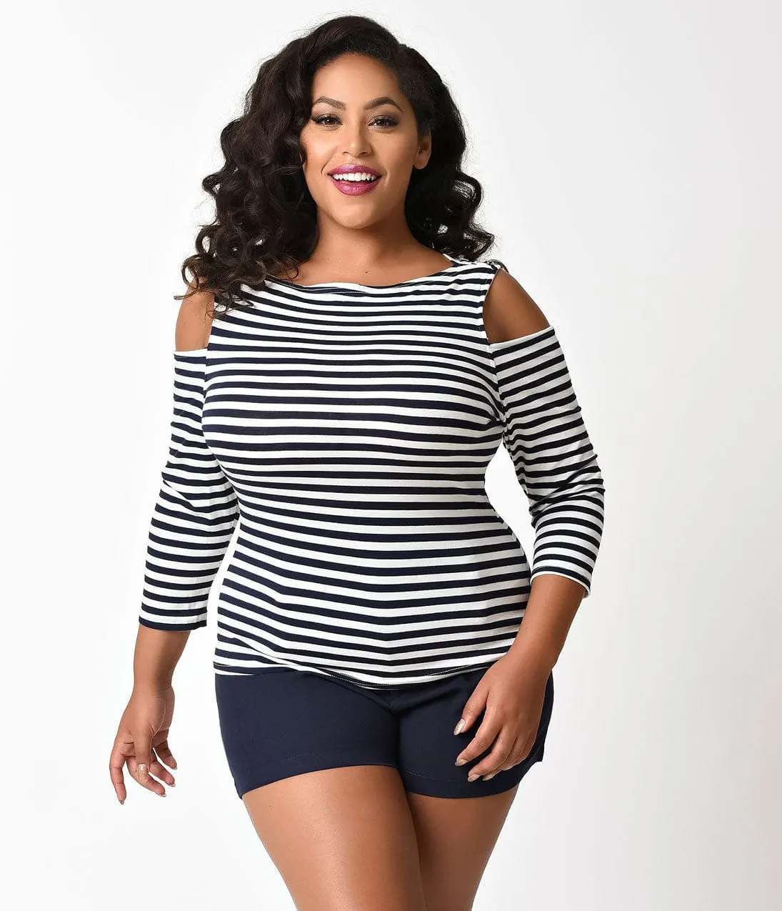 Unique Vintage Plus Size Navy & White Striped Jagger Knit Top sold by Unique Vintage product image thumbnail 5