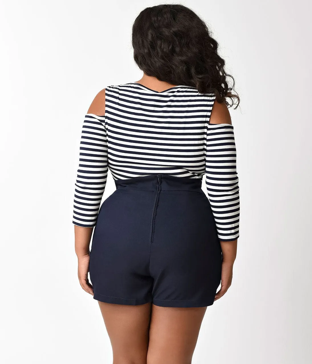 Unique Vintage Plus Size Navy & White Striped Jagger Knit Top sold by Unique Vintage product image thumbnail 2
