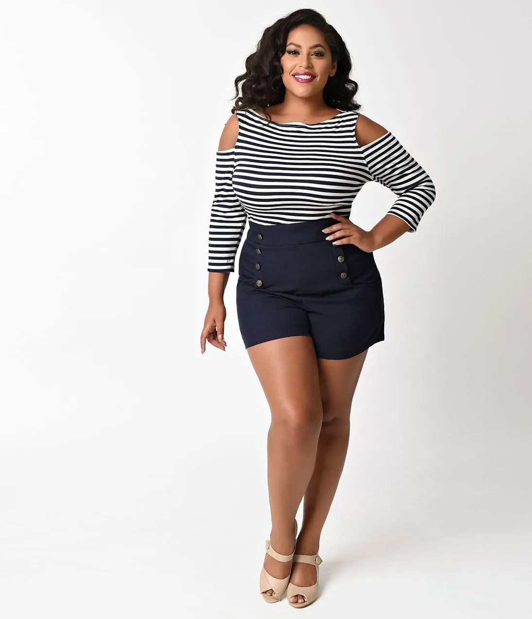Unique Vintage Plus Size Navy & White Striped Jagger Knit Top sold by Unique Vintage product image thumbnail 3