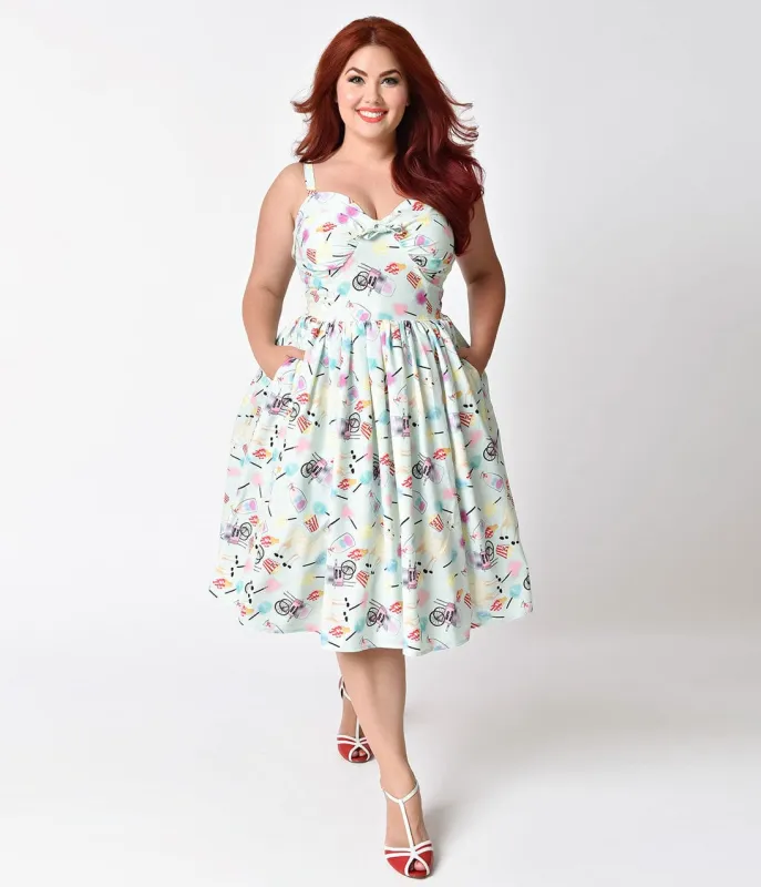 Unique Vintage Plus Size 1950s Mint Llama Fun Fair Print Chateau Swing Dress made by Unique Vintage