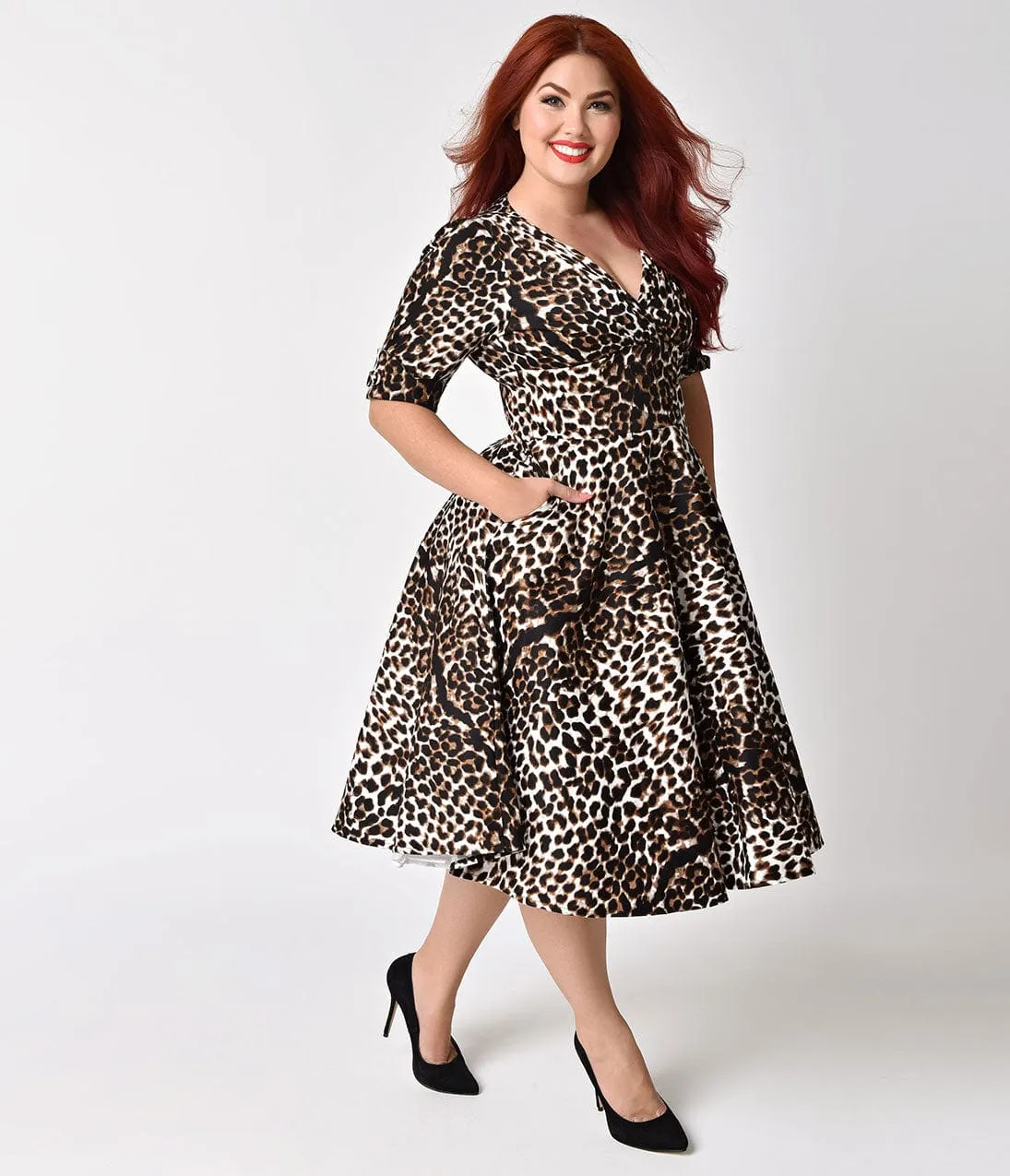 Unique Vintage Plus Size 1950s Leopard Print Delores Swing Dress with Sleeves sold by Unique Vintage product image thumbnail 2