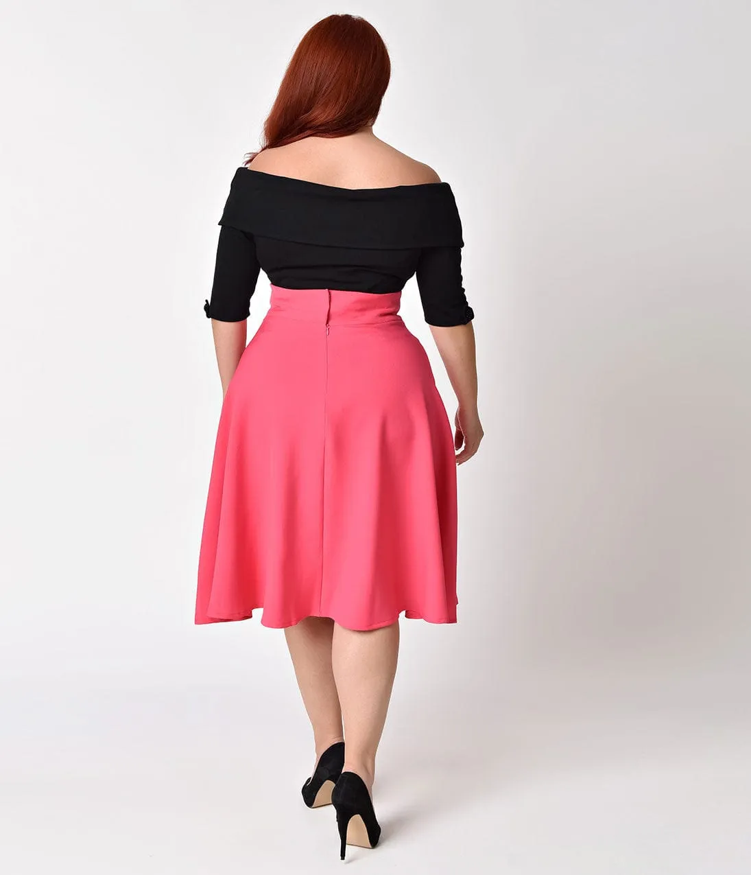 Unique Vintage Plus Size Retro Style Hot Pink High Waist Vivien Swing Skirt sold by Unique Vintage product image thumbnail 5