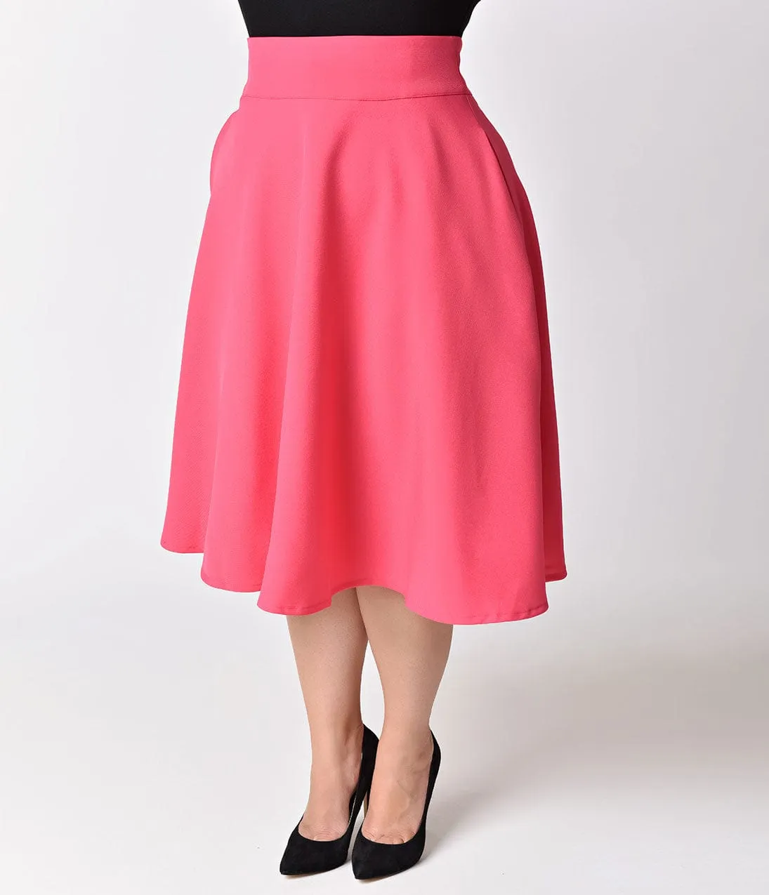 Unique Vintage Plus Size Retro Style Hot Pink High Waist Vivien Swing Skirt sold by Unique Vintage product image thumbnail 2