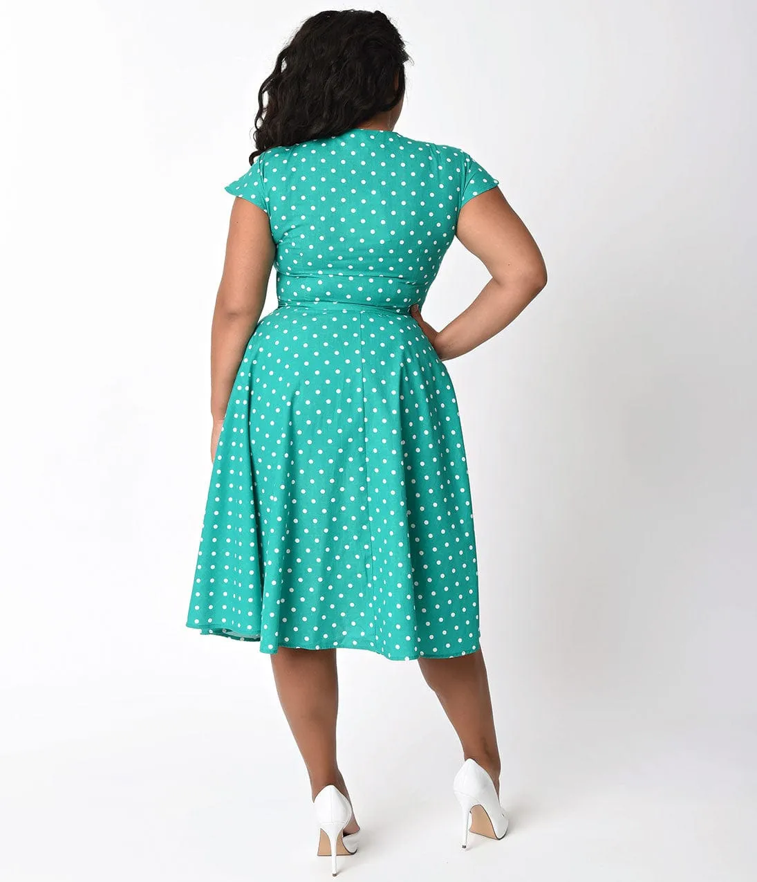 Unique Vintage Plus Size 1950s Green & Ivory Dotted Hedda Swing Dress sold by Unique Vintage product image thumbnail 3