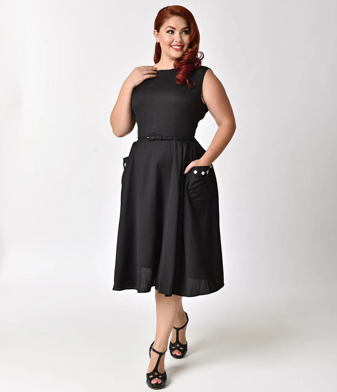 Unique Vintage Plus Size 1950s Black Sleeveless Eden Swing Dress sold by Unique Vintage product image thumbnail 3