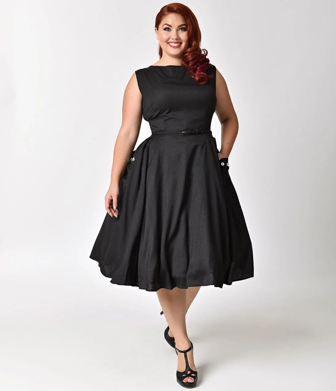 Unique Vintage Plus Size 1950s Black Sleeveless Eden Swing Dress sold by Unique Vintage
