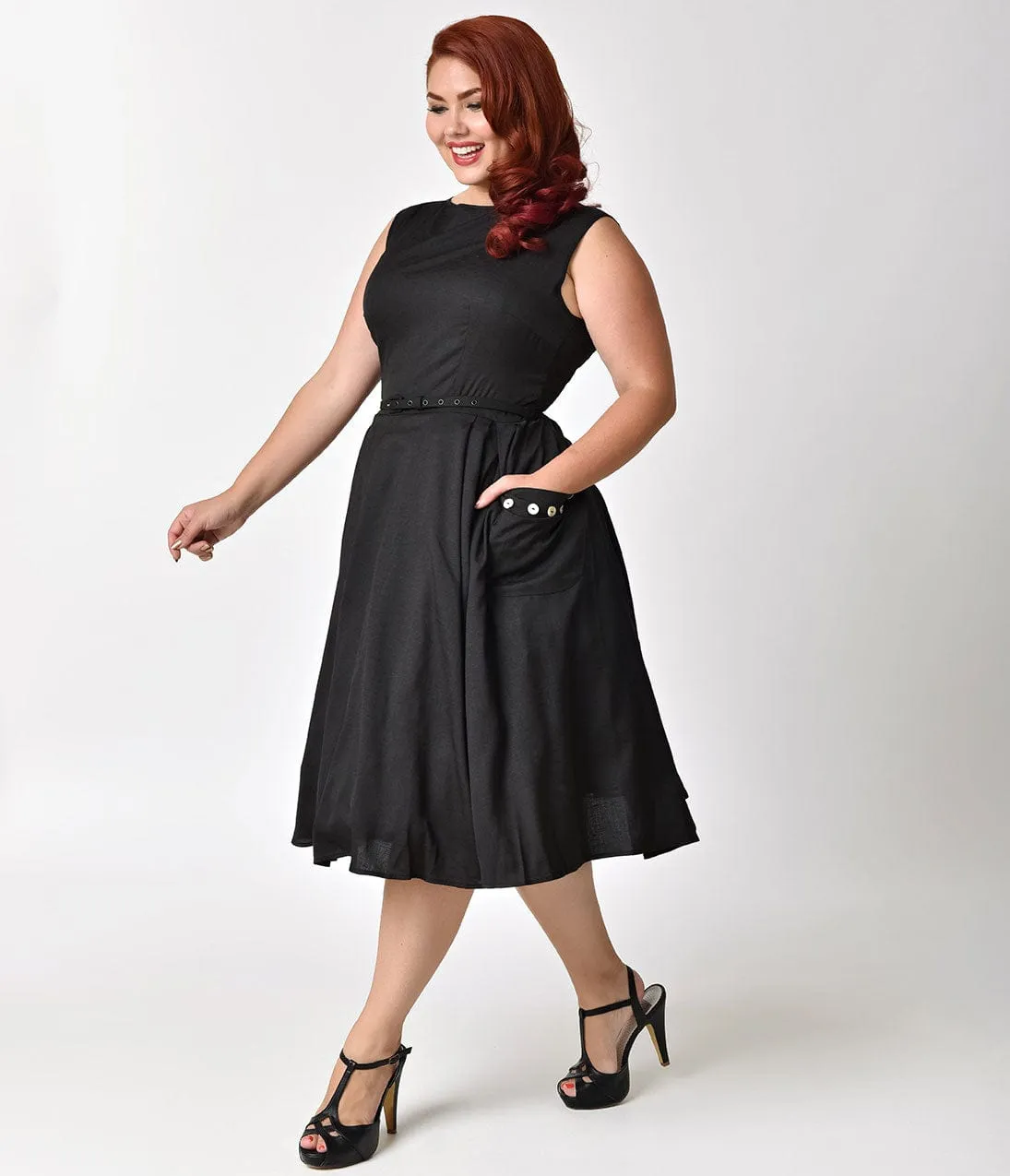 Unique Vintage Plus Size 1950s Black Sleeveless Eden Swing Dress sold by Unique Vintage product image thumbnail 2