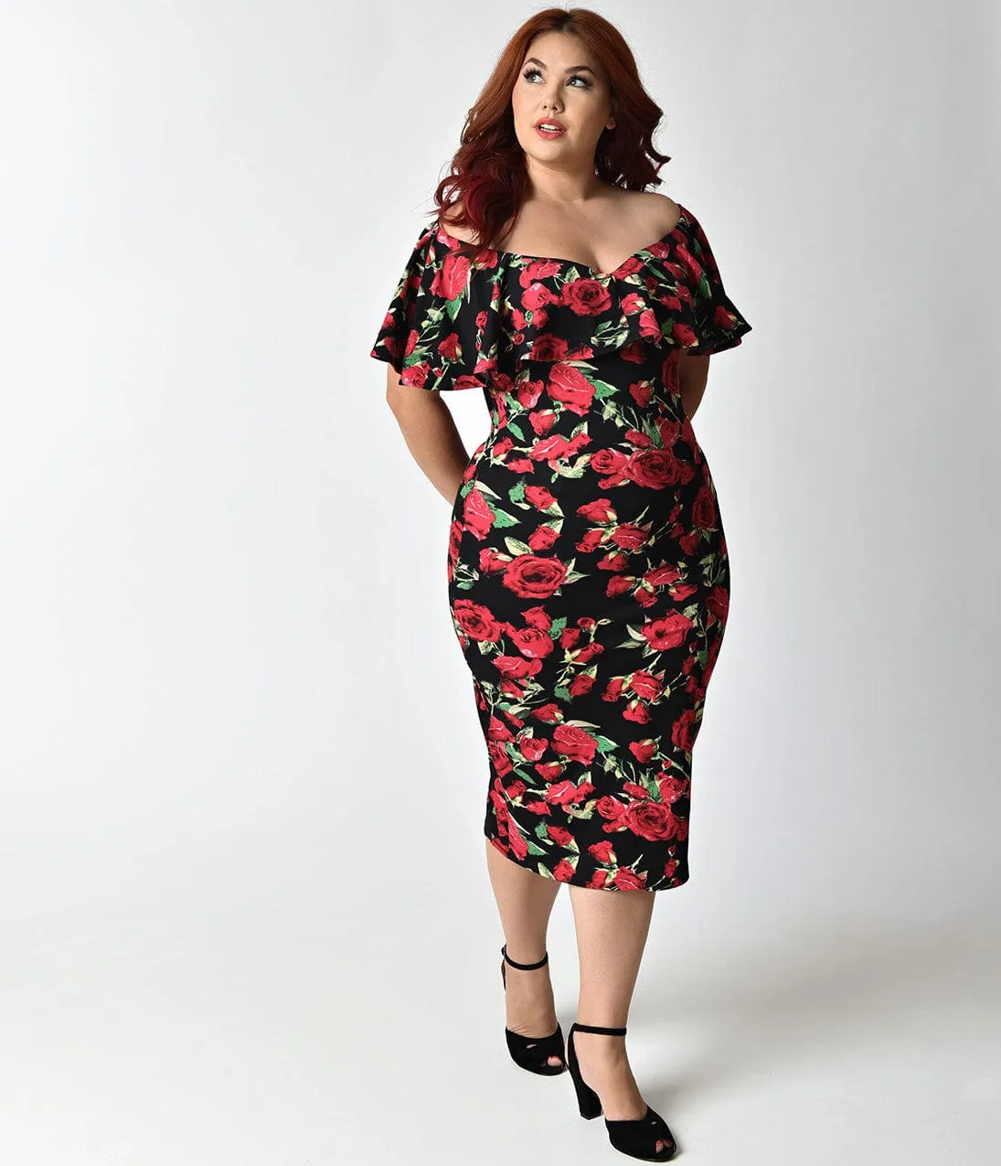 Unique Vintage Plus Size Black & Red Knit Draped Sophia Wiggle Dress sold by Unique Vintage product image thumbnail 2