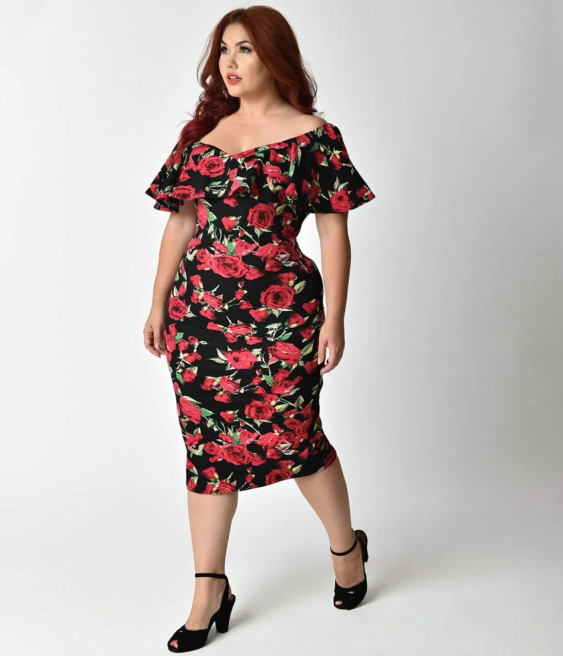 Unique Vintage Plus Size Black & Red Knit Draped Sophia Wiggle Dress sold by Unique Vintage product image thumbnail 4