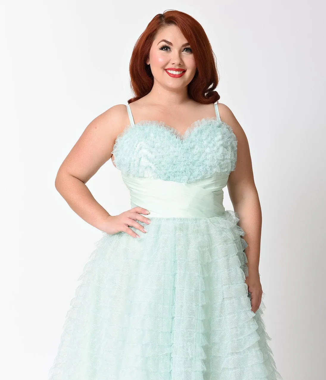 Unique Vintage Plus Size 1950s Mint Tulle Sweetheart Cupcake Swing Dress sold by Unique Vintage product image thumbnail 3