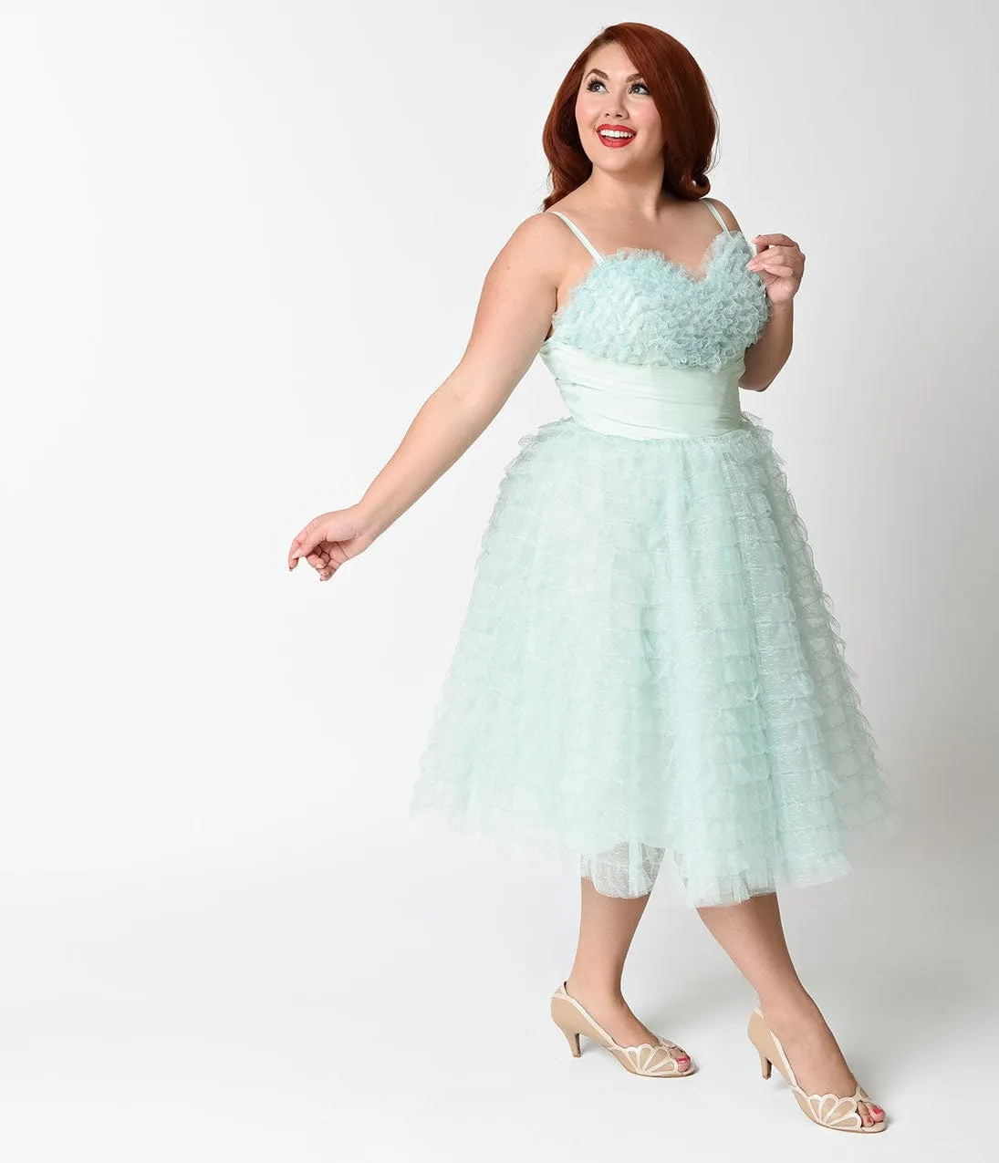 Unique Vintage Plus Size 1950s Mint Tulle Sweetheart Cupcake Swing Dress sold by Unique Vintage product image thumbnail 4