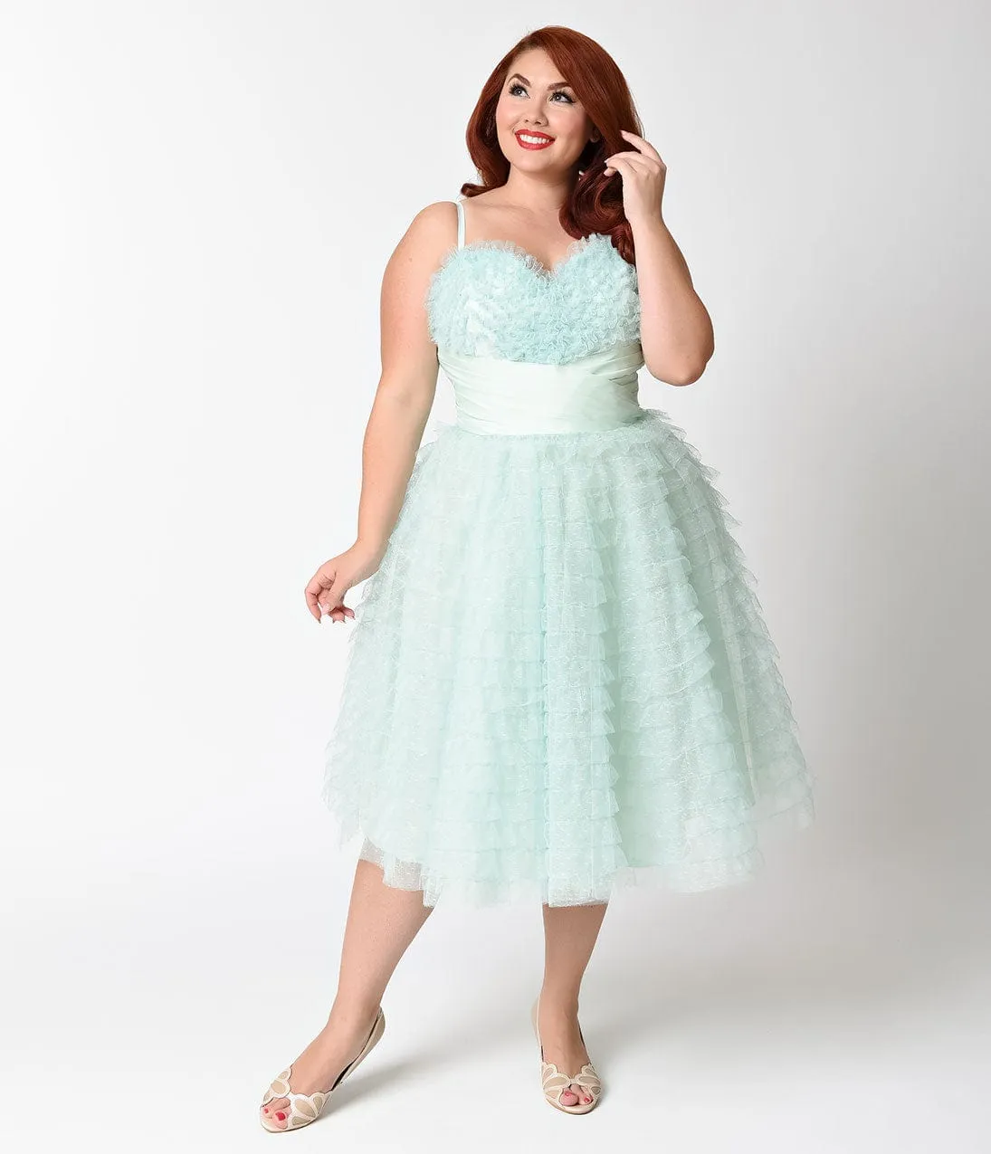Unique Vintage Plus Size 1950s Mint Tulle Sweetheart Cupcake Swing Dress sold by Unique Vintage