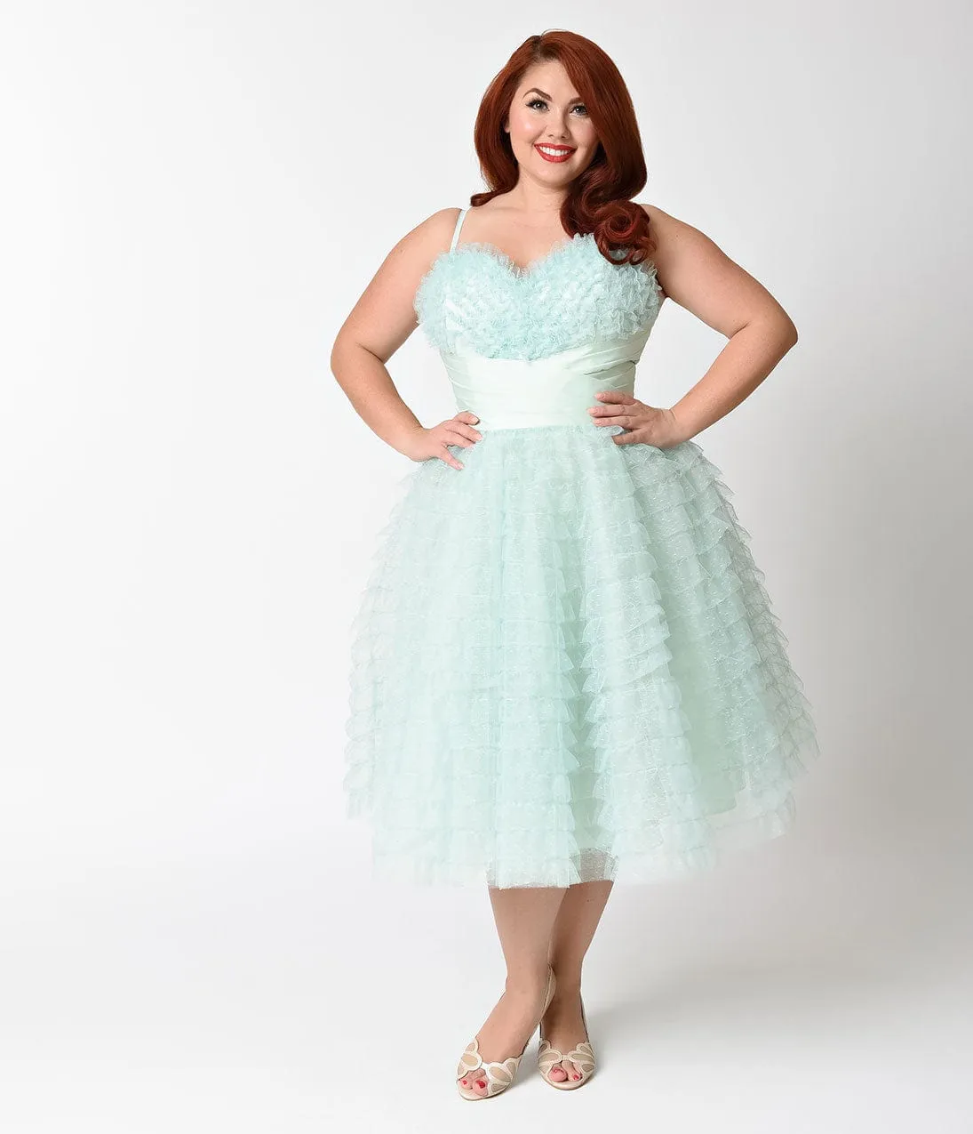 Unique Vintage Plus Size 1950s Mint Tulle Sweetheart Cupcake Swing Dress sold by Unique Vintage product image thumbnail 5