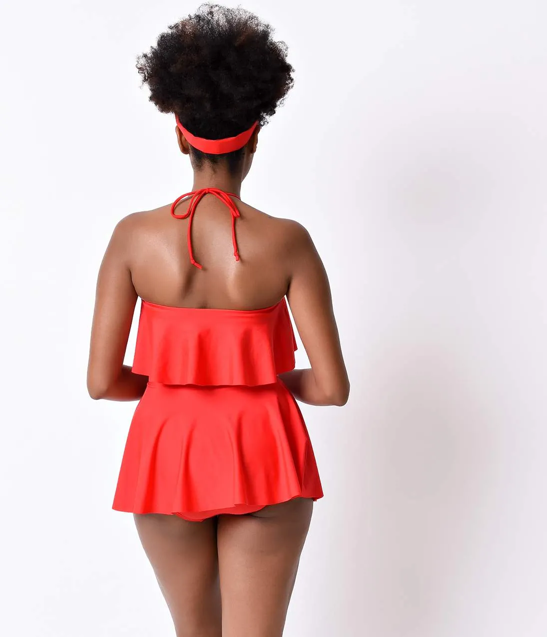 Vintage Pin Up Style Red Ruffle Halter Skirted One Piece Swimsuit sold by Unique Vintage product image thumbnail 2