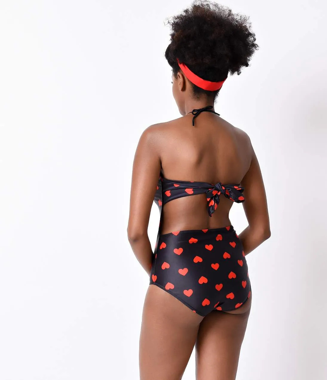 Vintage Style Black & Red Hearts Halter One Piece Swimsuit sold by Unique Vintage product image thumbnail 3
