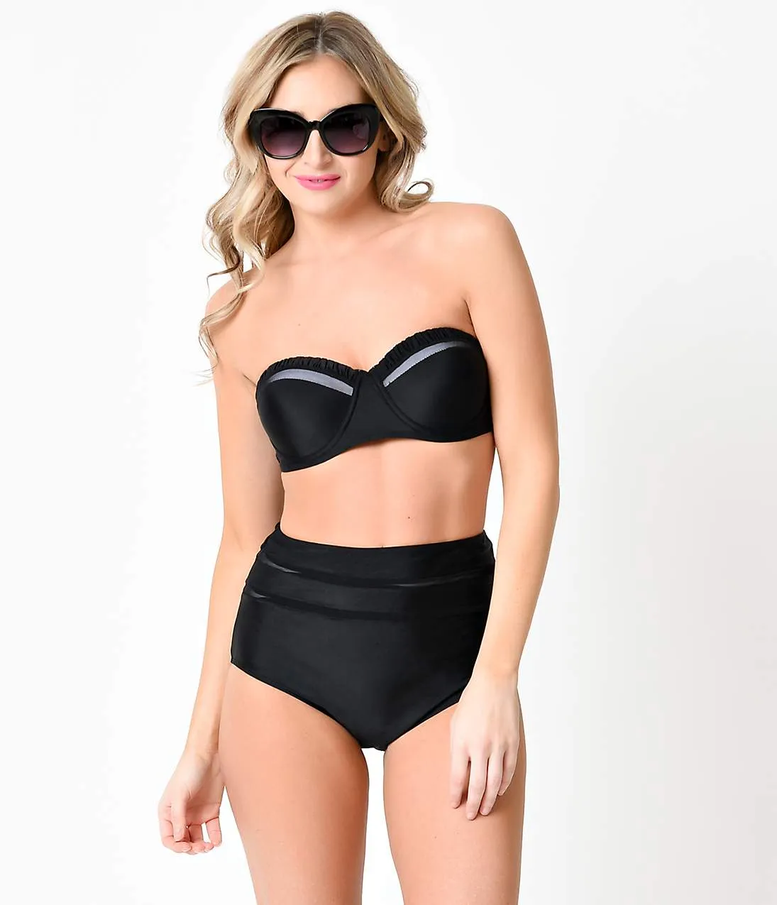 Retro Style Black Mesh Screen High Waist Bandeau Bikini sold by Unique Vintage product image thumbnail 3