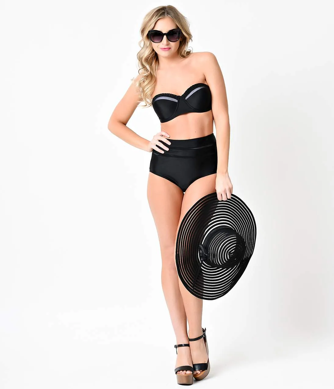 Retro Style Black Mesh Screen High Waist Bandeau Bikini sold by Unique Vintage product image thumbnail 5
