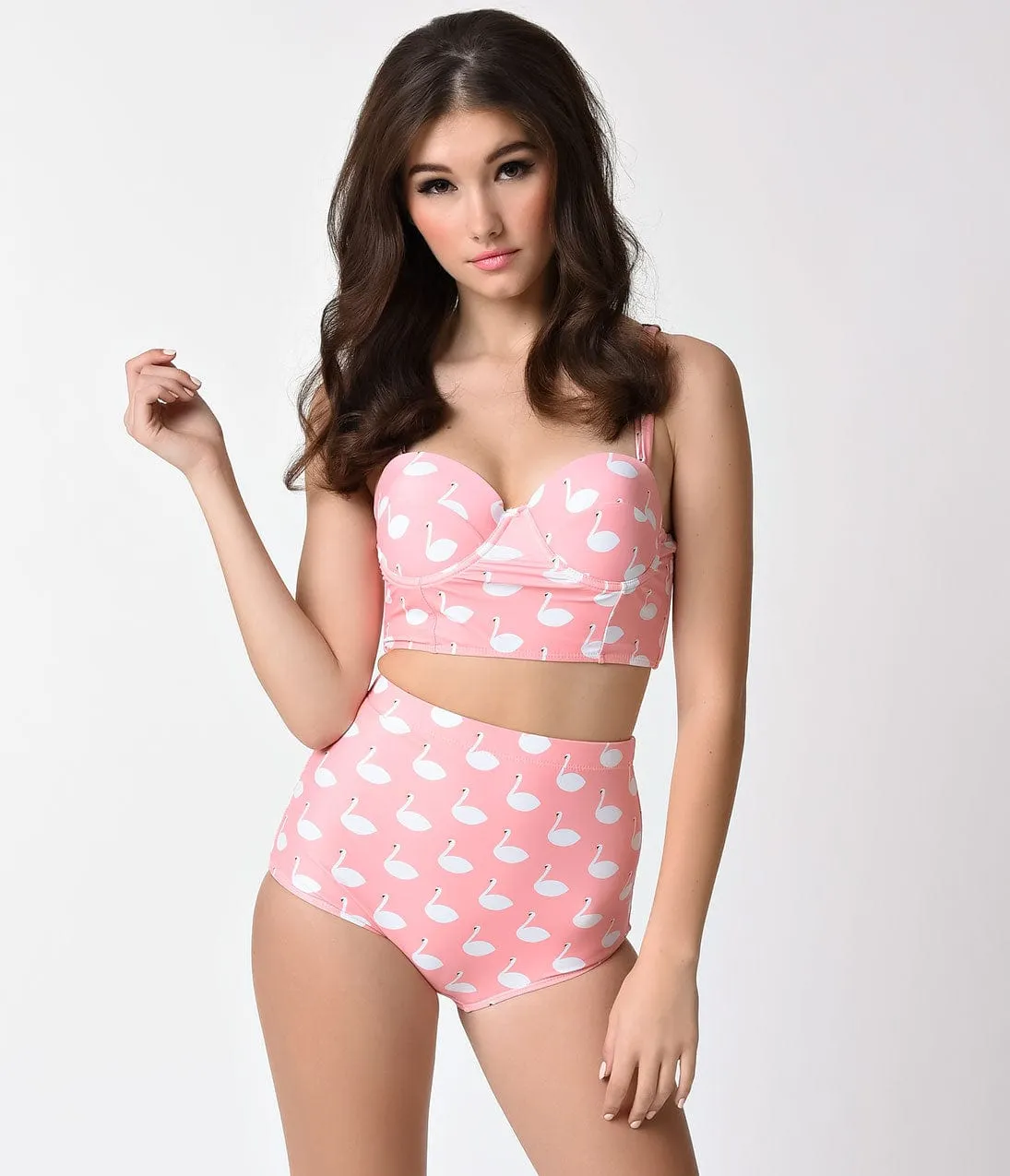 Kingdom & State Retro Pink Swan Print Swim Top sold by Unique Vintage product image thumbnail 5