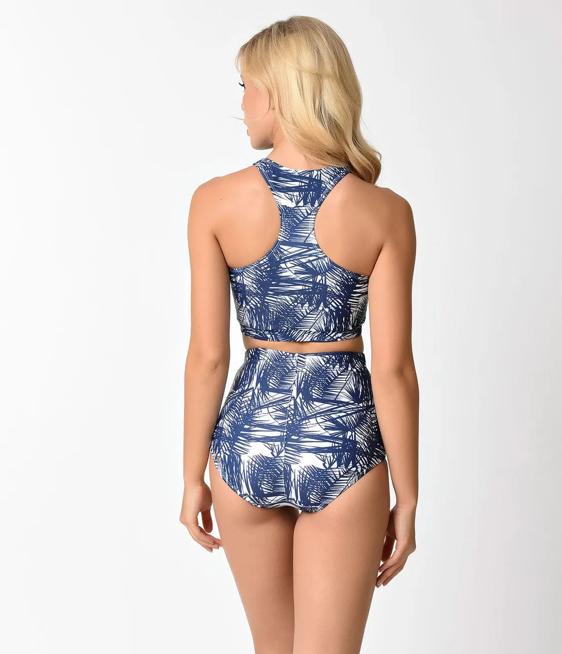 Kingdom & State Navy & White Tropical Sketch High Waist Bombshell Swim Bottom sold by Unique Vintage product image thumbnail 5