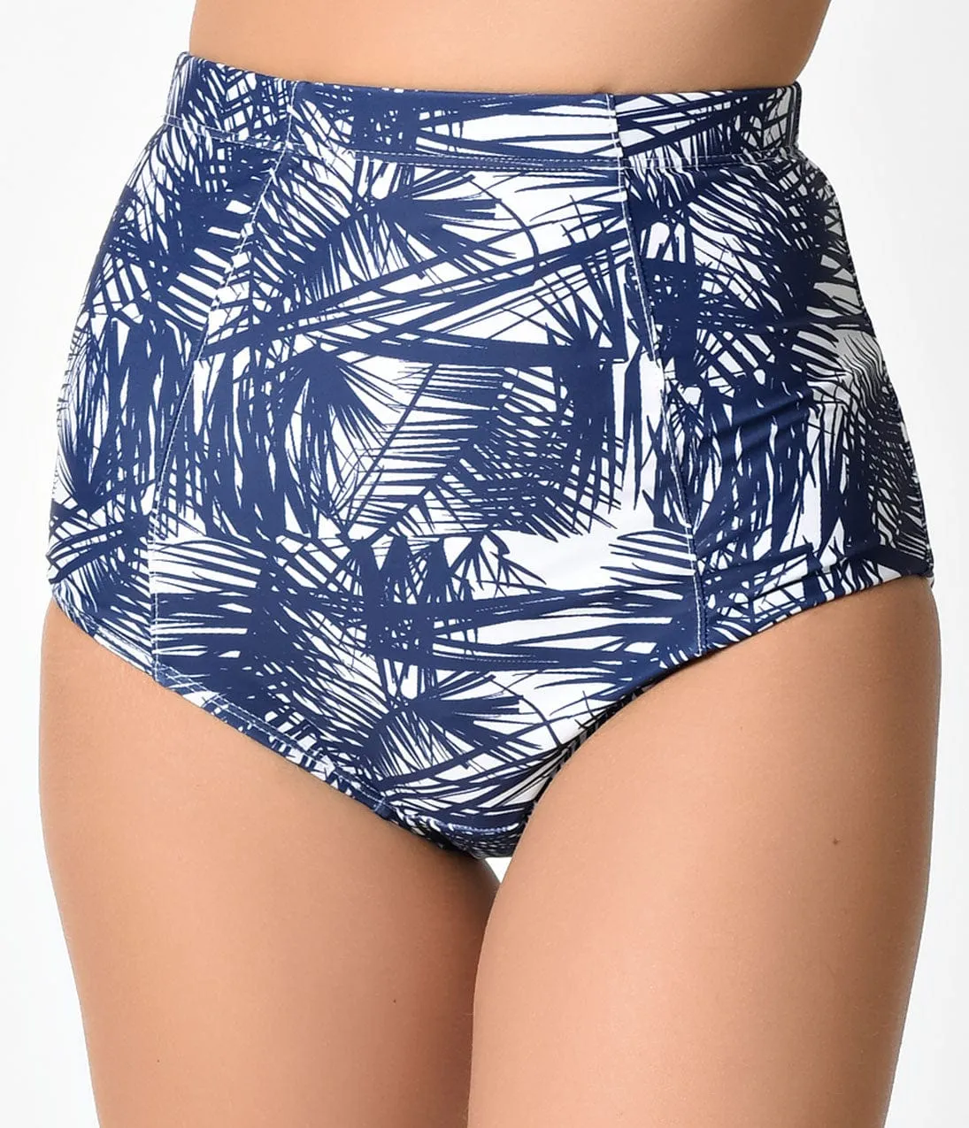 Kingdom & State Navy & White Tropical Sketch High Waist Bombshell Swim Bottom sold by Unique Vintage product image thumbnail 3