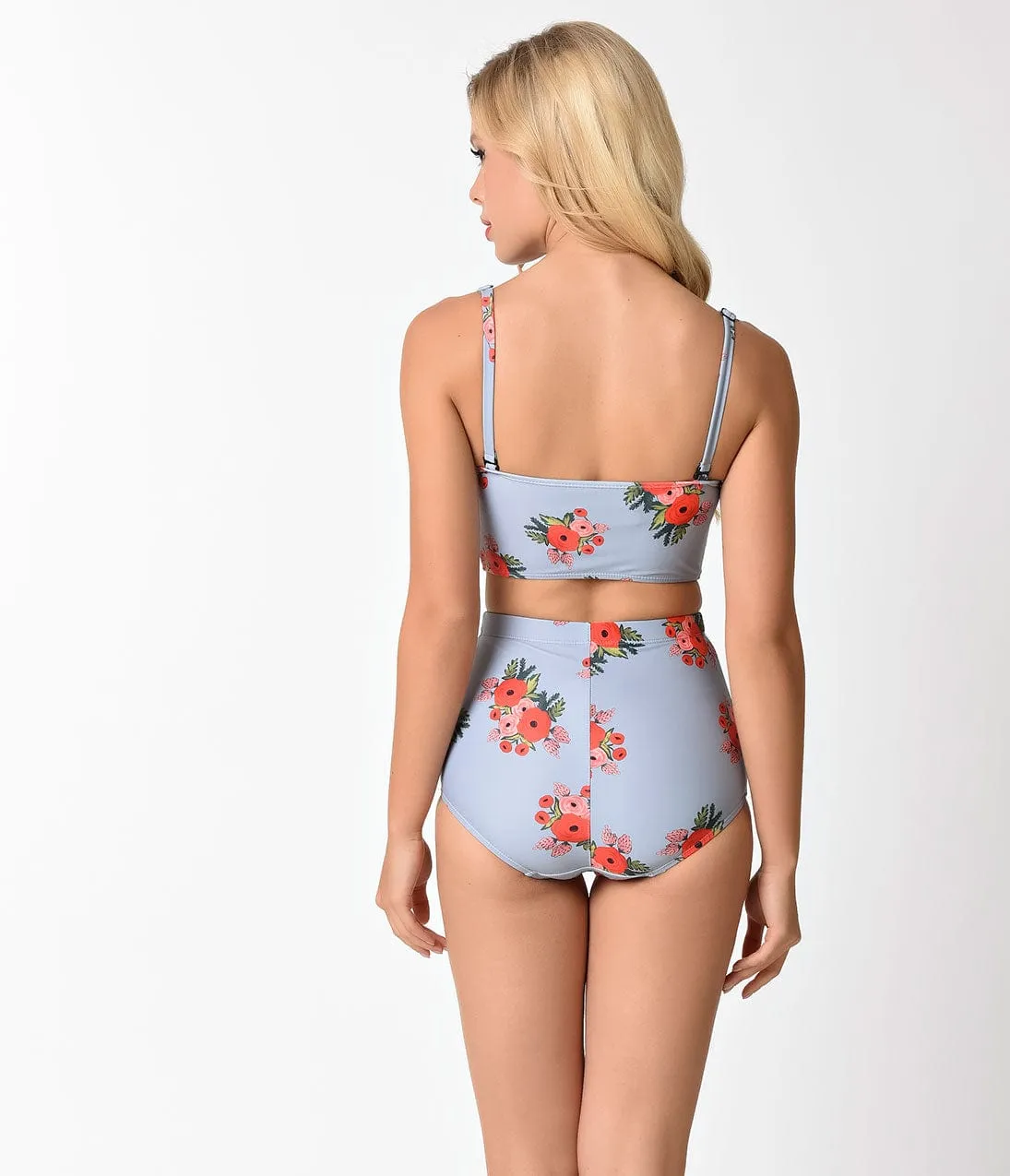 Kingdom & State Grey & Red Poppy High Waist Bombshell Swim Bottom sold by Unique Vintage product image thumbnail 3