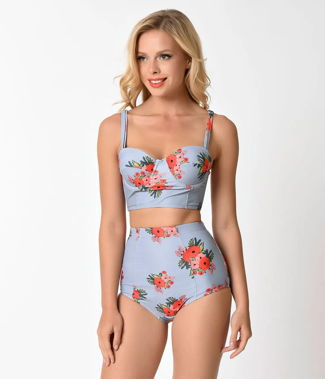 Kingdom & State Grey & Red Poppy High Waist Bombshell Swim Bottom sold by Unique Vintage product image thumbnail 4