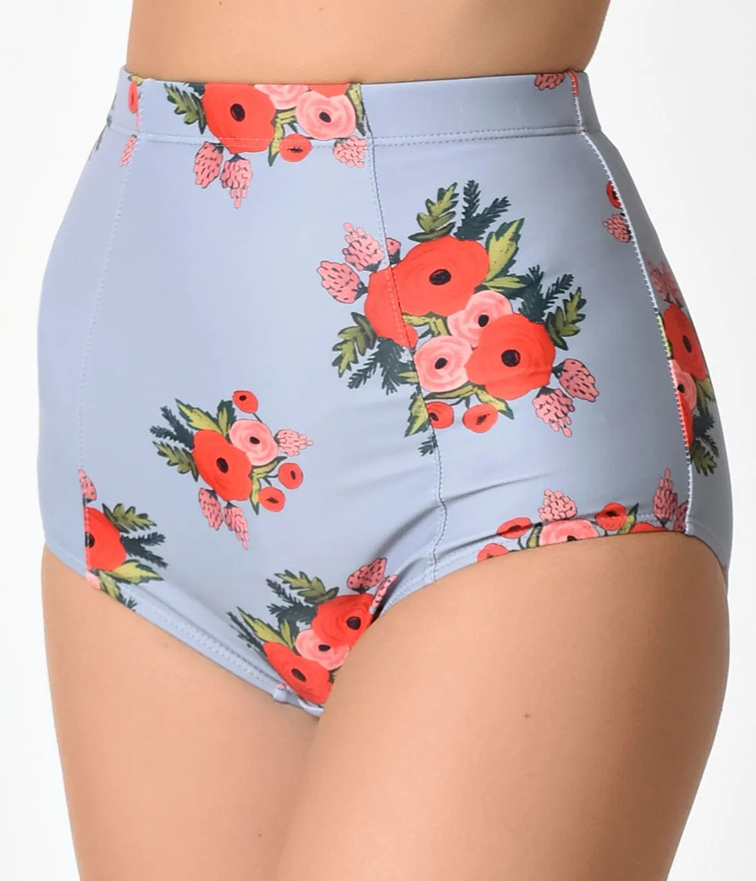 Kingdom & State Grey & Red Poppy High Waist Bombshell Swim Bottom sold by Unique Vintage