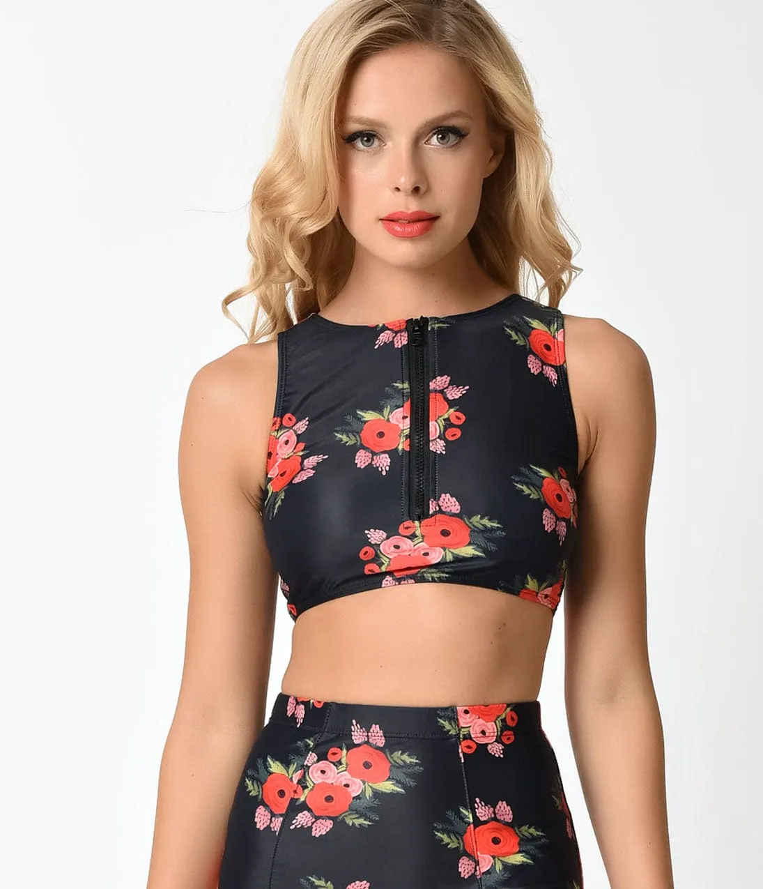 Kingdom & State Black & Red Poppy Crop Tankini Swim Top sold by Unique Vintage product image thumbnail 3