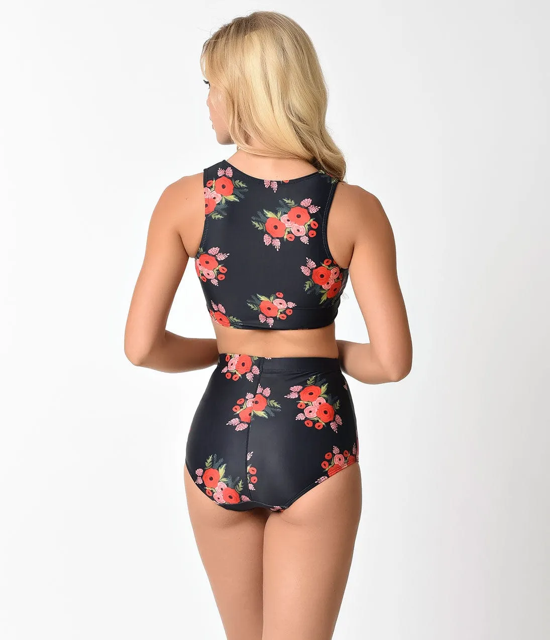 Kingdom & State Black & Red Poppy Crop Tankini Swim Top sold by Unique Vintage product image thumbnail 2